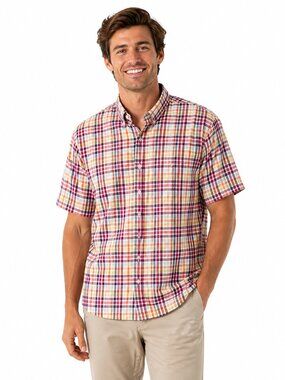 Viyella Plaid Shirt XL Multicolor Cotton Short Sleeve Button Down No Iron
